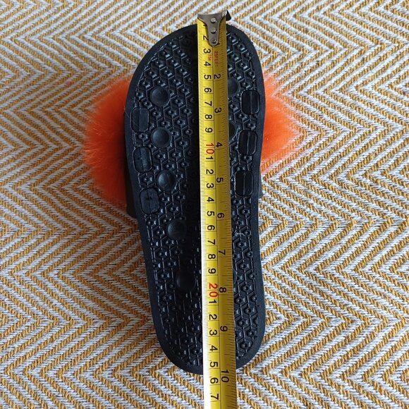 Paragon Open DanceSport Championships Faux Orange Fur Black Slides Sandals - Picture 8 of 9